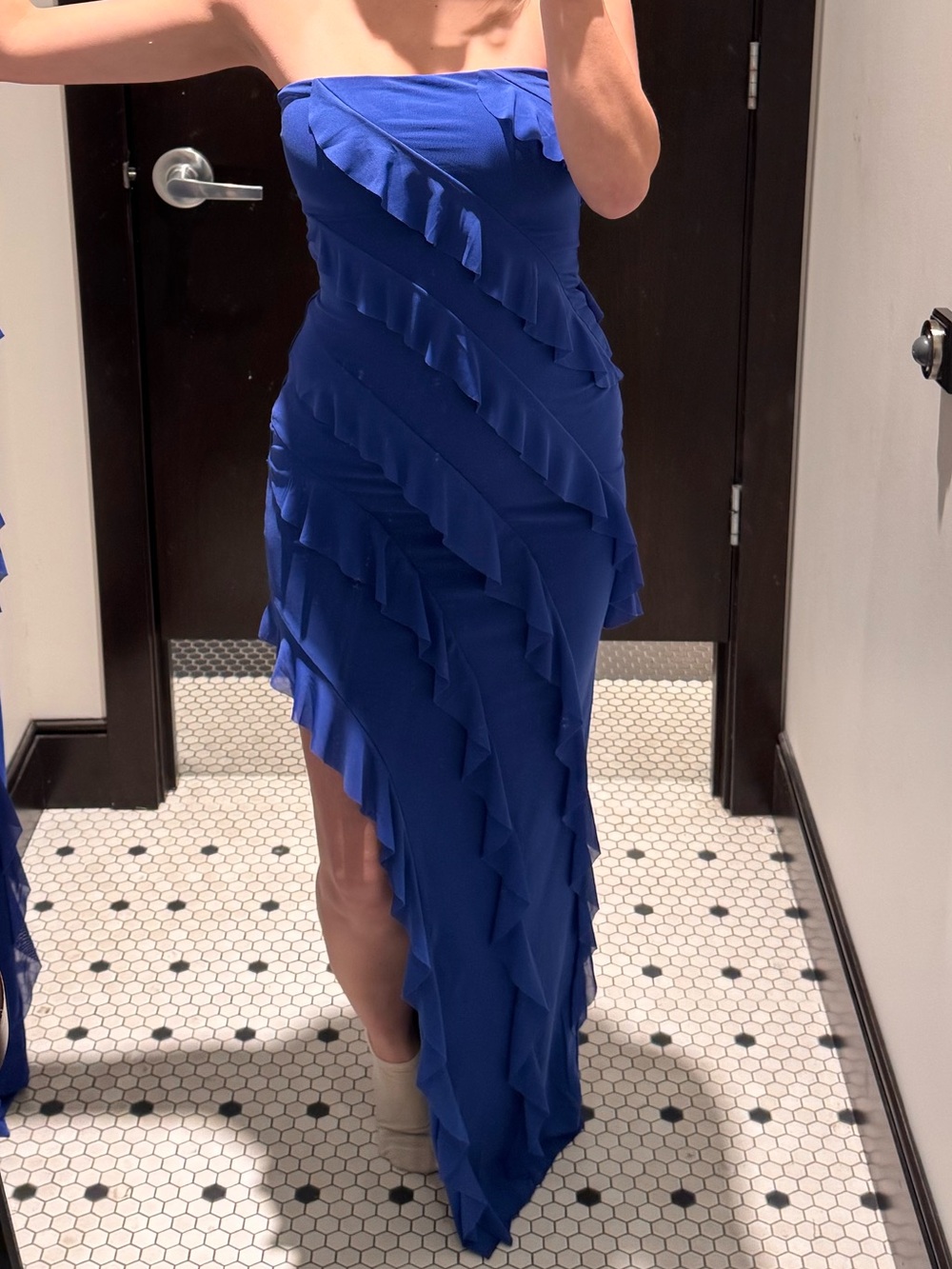 Women’s Royal Blue Ruffle Floor Length Dress